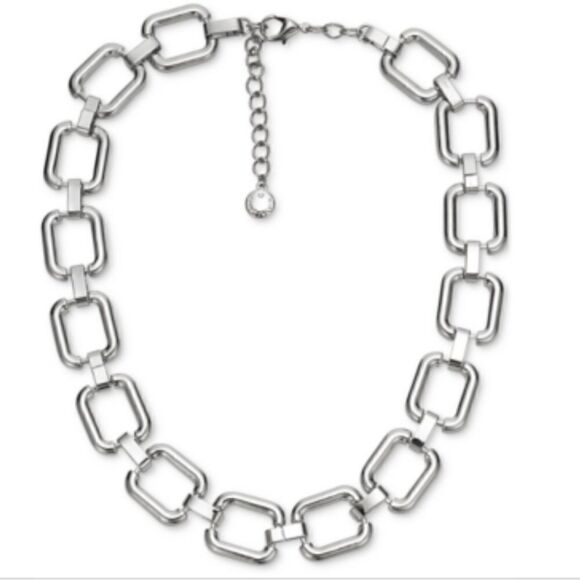 NWT Charter Club Silver-Tone Square Link Collar Necklace, 17" + 2" Extender - Picture 1 of 4